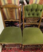 A Victorian rosewood salon chair with shaped carved and pierced backsplat and green upholstered