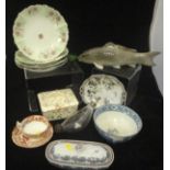 A collection of decorative china wares to include an Oriental porcelain model of a fish,