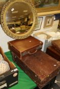 Two leather suitcases, one containing various vintage maps and other ephemera,