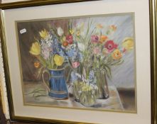 D L CLARK "Still life study of flowers in vase", pastel, signed lower right,