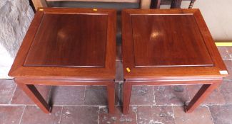 A pair of modern Chinese hardwood square occasional table