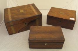 A late Victorian walnut and brass inlaid writing slope, a thistle carved oak box,