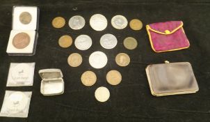 A collection of various coins, etc, to include a Victorian silver crown 1891,