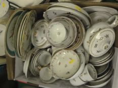 A box containing mainly 19th Century English procelain to include tea bowls and saucers, teapot,