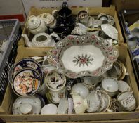 Two boxes of mainly 19th Century tea bowls, cups, saucers,