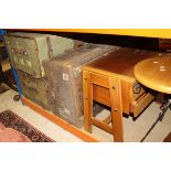 A collection of assorted trunks, boxes, furniture, etc, to include a mid 20th Century sewing box,