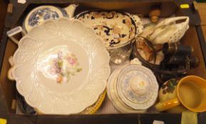 Two boxes of assorted china wares to include a Wedgwood game pie dish,