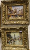 CORRE "Early 20th Century street scenes", oils on panel, a pair,