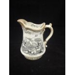 A 19th Century Staffordshire pottery jug with black printed decoration of "Charge of The Chasseurs