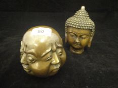 A bronzed Thai buddha head,