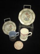 A pair of 19th Century Spode shallow dishes with octagonal rims,