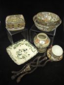 A collection of three Chinese porcelain famille vert bowls, a Chinese baluster shaped vase,