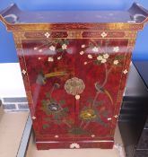 A pair of OKA red lacquered Chinese style cabinets,