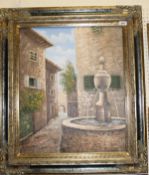 DOLLAND "Study of fountain in Continental courtyard" oil on canvas,