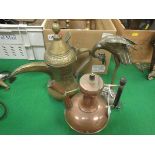 A circa 1900 Benham & Froud of London copper and brass coffee pot, raised on a circular foot,