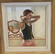 MARY E CARTER (1947-) "The Young Girl Dressing", oil on panel, signed and dated 1995 lower right,