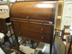 An Edwardian mahogany and inlaid cylinder top desk,