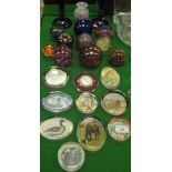 A collection of paperweights and glassware to include one inscribed "Hot House PB",