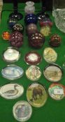 A collection of paperweights and glassware to include one inscribed "Hot House PB",