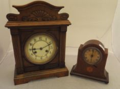 An Edwardian mahogany and inlaid mantel clock and a Victorian walnut cased Jughans mantel clock