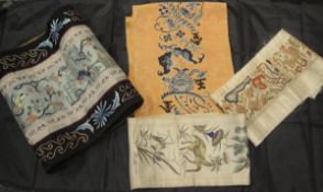 Four various Chinese and Japanese silk panels CONDITION REPORTS All four panels have