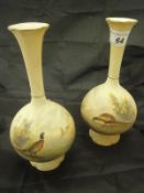 A pair of Royal China Works Worcester blushware stem vases of baluster form,