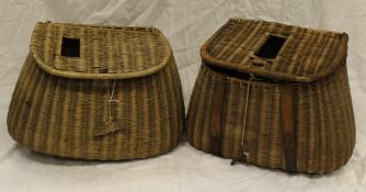 Two French reed demi-lune fisherman's creels (one as found)