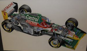 JOHN HOSTLER "Lotus Formula One car", acrylic on paper heightened in white,