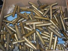 Two boxes of various brass and other cartridge cases