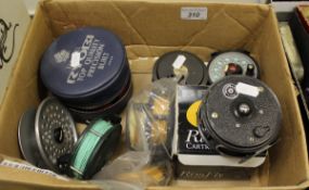 A collection of fly fishing reels to include a Mitchell 752, a Gnat, a BFR Rimfly,