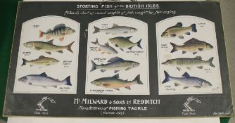 A Milward & Sons of Redditch fishing tackle advertisements depicting three plates showing sporting