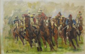 AMERICAN SCHOOL "Horse Race" oil on canvas indistinctly signed and dated '70 lower left