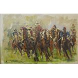 AMERICAN SCHOOL "Horse Race" oil on canvas indistinctly signed and dated '70 lower left