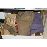 A box containing assorted horse blankets etc together with two boxes containing assorted tack to