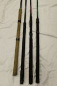 A collection of four modern fishing rods to include examples by DAM, Silstar, Shapespear,