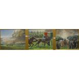 D M DENT "Grand National triptych", oil on board,