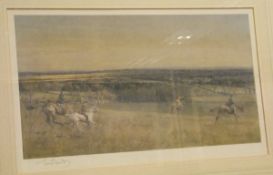 AFTER LIONEL EDWARDS "Huntsman and Hounds in an Extensive Landscape" colour print signed in pencil