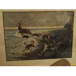 AFTER LIONEL EDWARDS "The Stag" chromolithograph together with another hunting scene print in