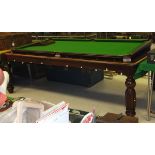 A modern billiard/snooker table in the Victorian manner mahogany and satinwood cross banded on