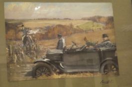 AFTER LIONEL EDWARDS "The Duke of Beaufort seated in motor car" colour print