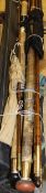 A Hardy "The Princess Mary" three-piece split cane salmon fly rod with spare tip,