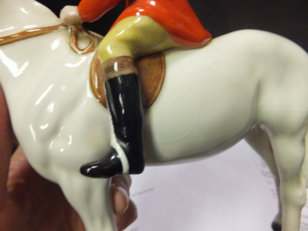 A Beswick figure of huntsman upon white horse CONDITION REPORTS Bradly crazed all - Image 7 of 8