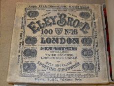 A box of 100 Eley-Bros Ltd No16 gas tight metal lined water resisting cartridge cases for Bolt