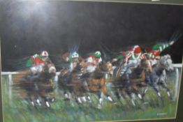 D M DENT "The horse race", pastel heightened in white,