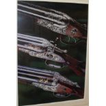 A WW GREENER advertising card, a framed and glazed photograph of three fine Greener Shotguns,