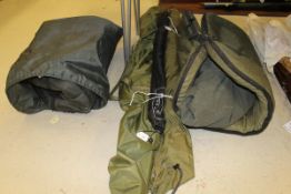 A Fox "Stalker" bivvy, a JRC "Stealth" brolly, various landing net limbs, two un-hooking mats,