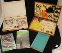 WITHDRAWN - Two wooden fly boxes containing a large quantity of assorted trout flies and eight