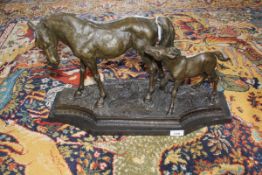 IN THE 19TH CENTURY FRENCH MANNER "Mare and foal", bronze, with chocolate brown patination,