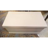 A painted pine blanket box of plain form,