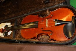A maple violin by Stanley Doubtfire intitialled and dated 2000 on makers label to interior in